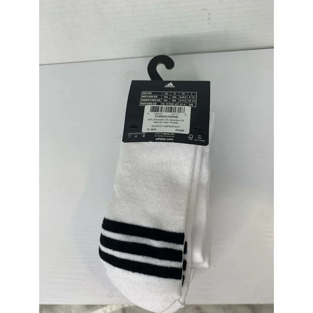 Adidas Soccer Cushioned 3-Stripe Crew Socks Size M White Black